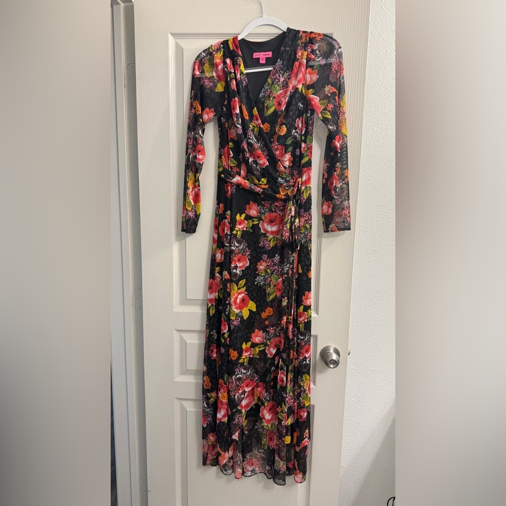 Betsey Johnson Black Floral Long Sleeve Dress